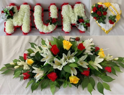 Large Artificial Silk Funeral Flower Package – Heart Spray Tribute for MUM, Memorial Grave Arrangement & Floral Tribute
