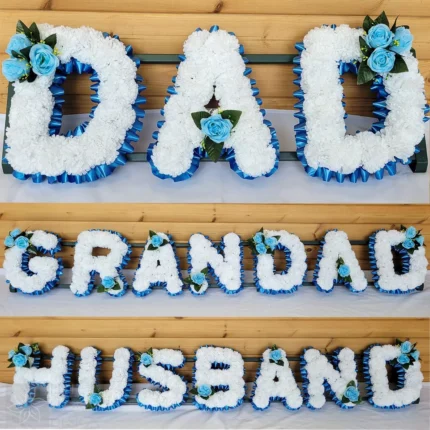 DAD, GRANDAD, HUSBAND Funeral Flowers – Artificial Silk Tribute Wreath Package with Custom Letters