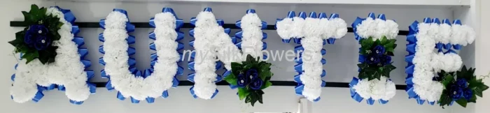 AUNTIE Artificial Silk Funeral Flowers – Custom 6-Letter Name Tribute Wreath (MUM, NAN Options)
