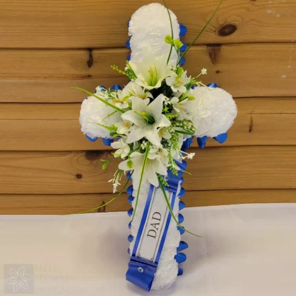 Cross Funeral Flowers – Artificial Silk Tribute Wreath for Memorial