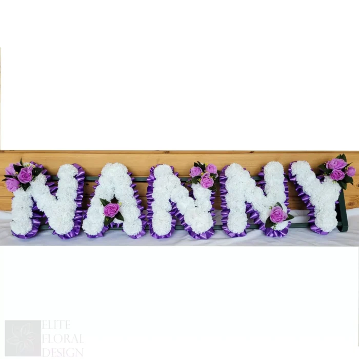NANNY Artificial Silk Funeral Flowers – Custom 5-Letter Name Memorial Tribute Wreath