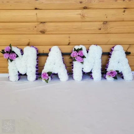 MAMA Artificial Silk Funeral Flowers – Custom 4-Letter Name Tribute Wreath