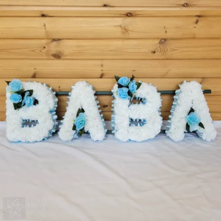 BABA Artificial Silk Funeral Flowers – Custom 4-Letter Name Tribute Wreath