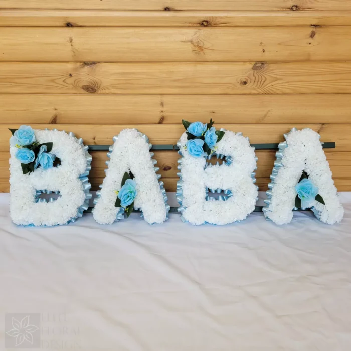 BABA Artificial Silk Funeral Flowers – Custom 4-Letter Name Tribute Wreath