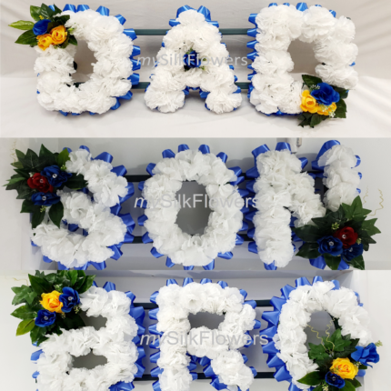 DAD SON BRO Artificial Silk Funeral Flower Tribute Package – Custom Name Wreath for GRANDAD and More