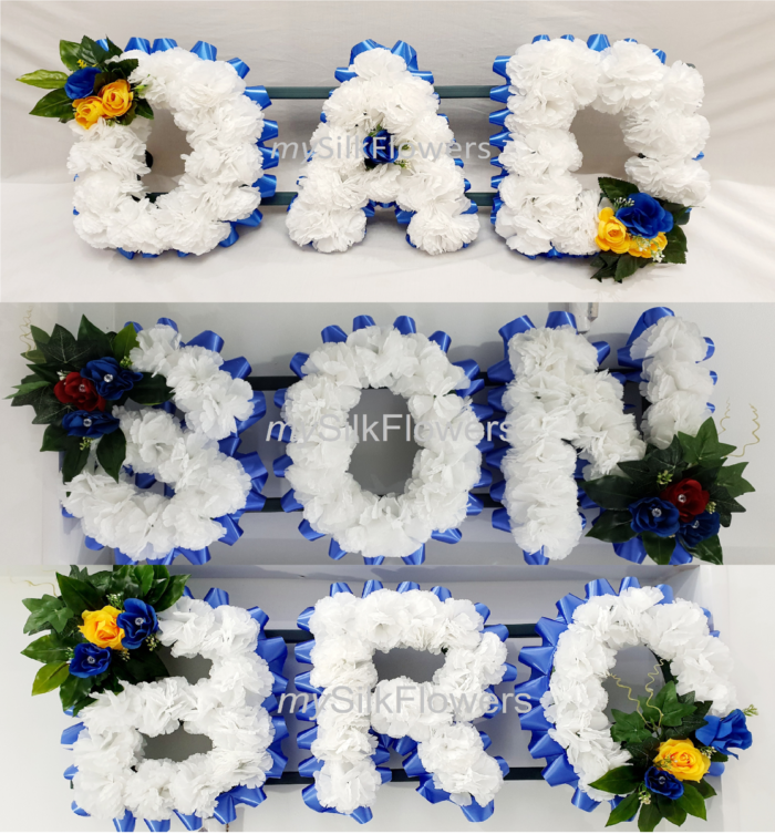 DAD SON BRO Artificial Silk Funeral Flower Tribute Package – Custom Name Wreath for GRANDAD and More
