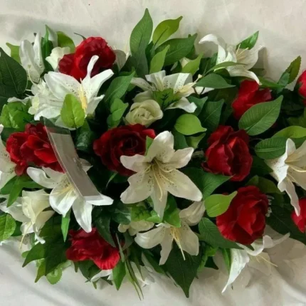 Elegant Artificial Silk Flower Coffin Spray – Funeral Casket Topper Arrangement