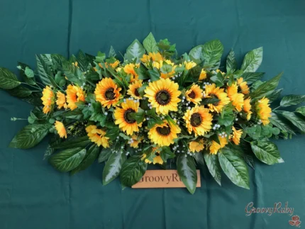 Eternal Sunshine 5ft Casket Spray – Artificial Funeral Flowers with Sunflowers for Memorial & Grave Tributes