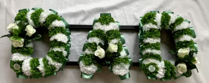 Personalized 3-Letter Funeral Flower Wreath – Custom Artificial Silk Memorial Tribute for SON, CUZ & More