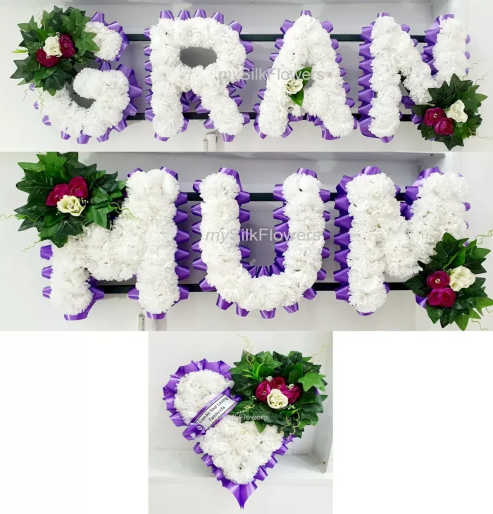 Custom MUM Artificial Silk Funeral Flower Package – Personalized Name Tribute Wreath for NAN, GRANDMA & Loved Ones