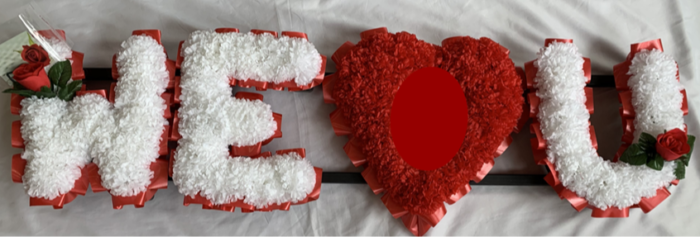 We Love You" Heart Tribute – Artificial Silk Funeral Flower Wreath for MUM, DAD & Loved Ones – Memorial Floral Arrangement