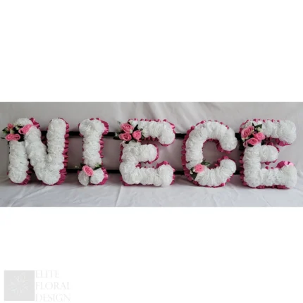 NIECE Funeral Flowers Artificial Tribute Wreath Silk Memorial Any 5 Letters