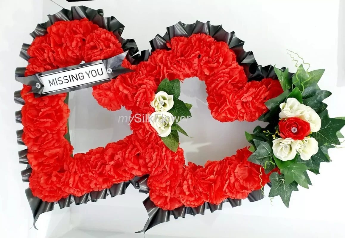 Artificial Silk Double Open Heart Wreath - Funeral Memorial Flowers Tribute for Dad & Sister