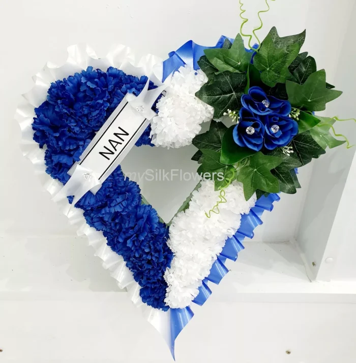 Artificial Silk Funeral Flower Dual Colour Open Heart Tribute – Memorial Wreath for MUM & NAN