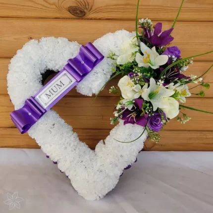 Open Heart Funeral Flowers Artificial Tribute Wreath – Silk Grave Memorial for MUM & NAN