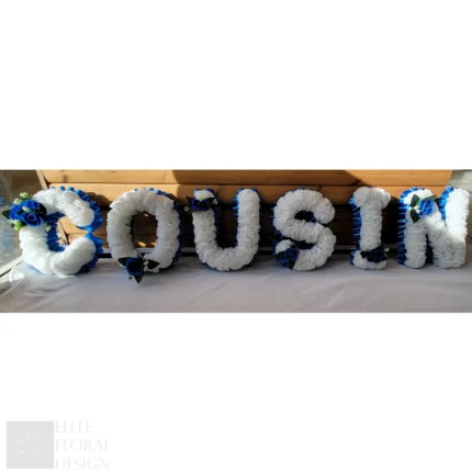 COUSIN Funeral Flowers Artificial Tribute Wreath Silk Memorial Any 6 Letters